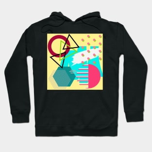 Modern Geometric Pattern Bright Yellow, Aqua Retro 80's Doodle Style Hoodie